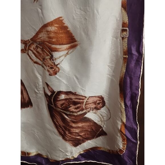 Vintage Silk Horse Scarf Horse's prints equestrian purple brown purple square - Picture 5 of 10